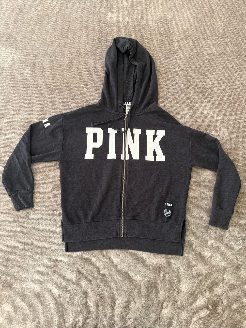 PINK Victoria's Secret Gray Slight Crop Zip Up Hoodie Small